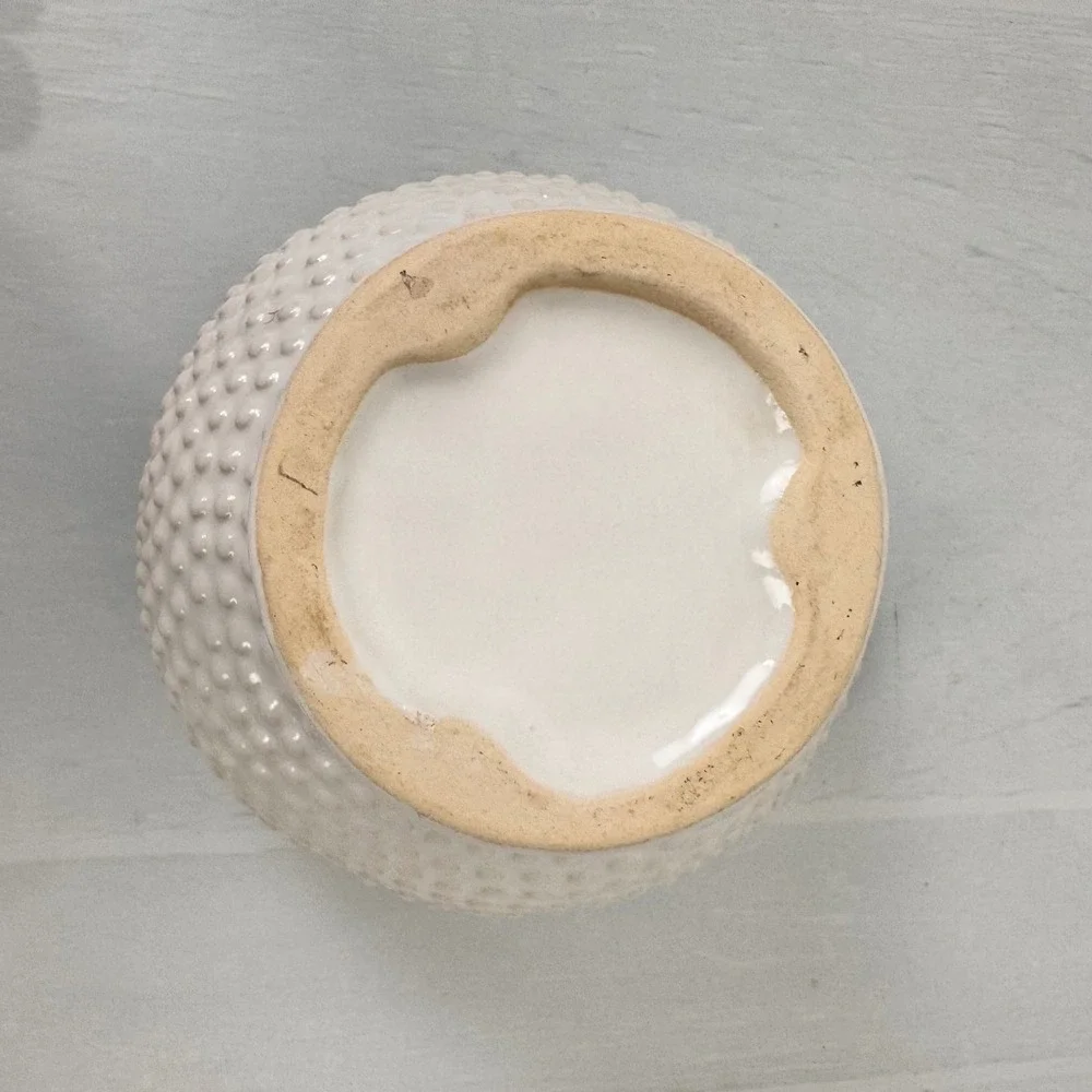 White Ceramic Hobnail Planter Pot Pedestal Base Textured Boho Decor
